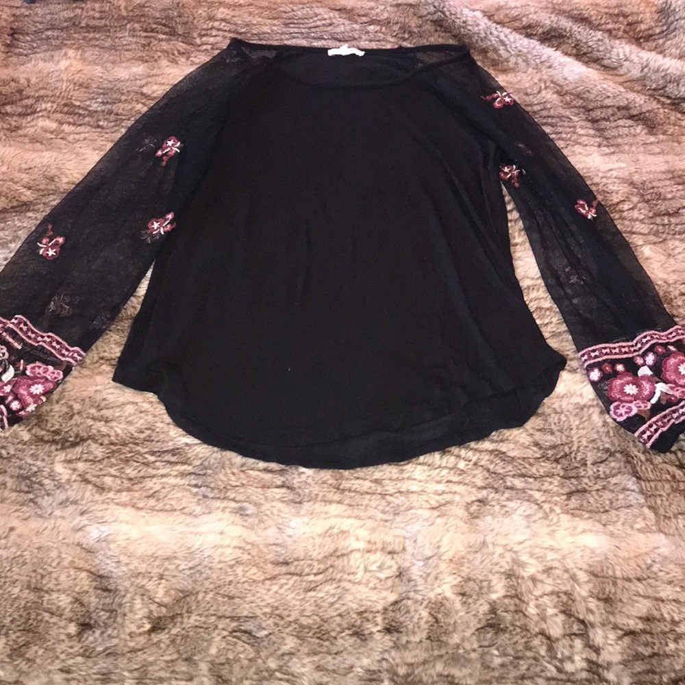 Black embroidered mesh top